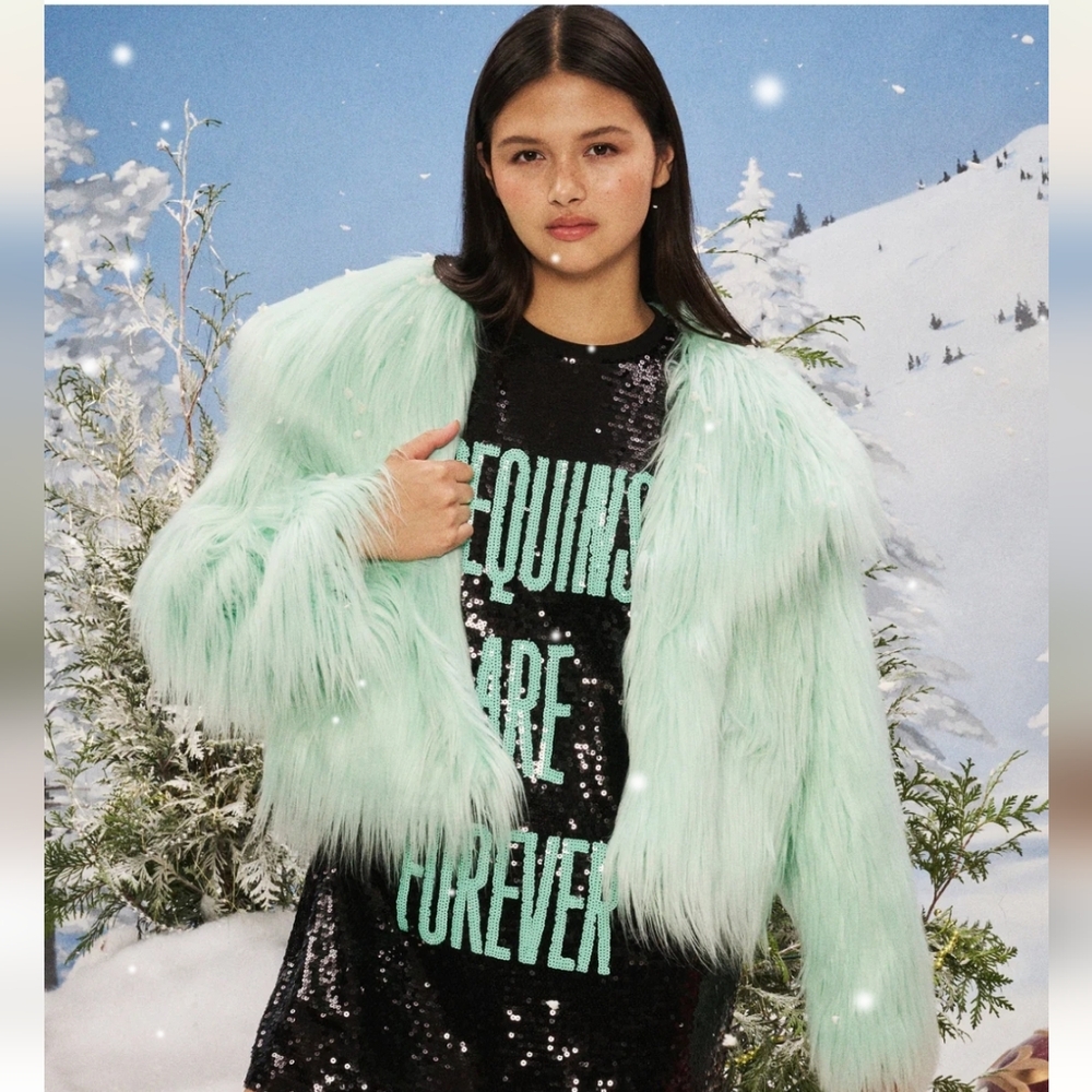 Taylor Swift THE LIFE OF A SHOWGIRL MINT FAUX FUR COAT XL/2XL - Picture 2 of 7